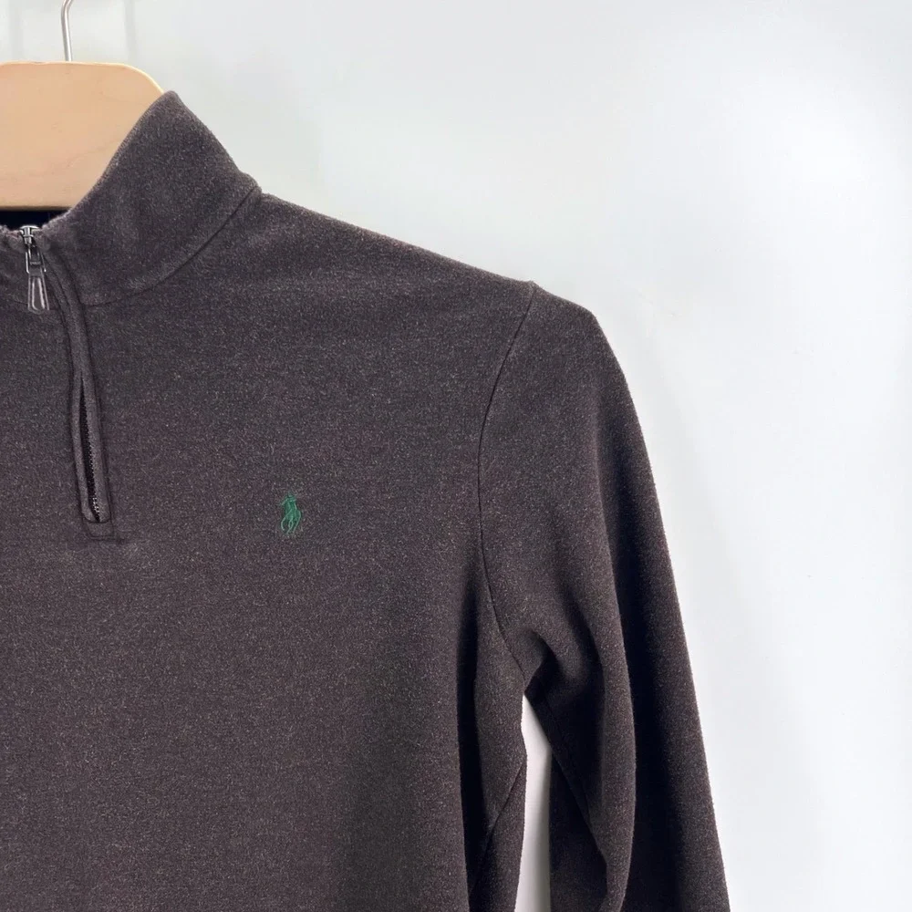 Polo Ralph Lauren Quarter Zip Pullover Large Cotton Blend Brown Classic Preppy